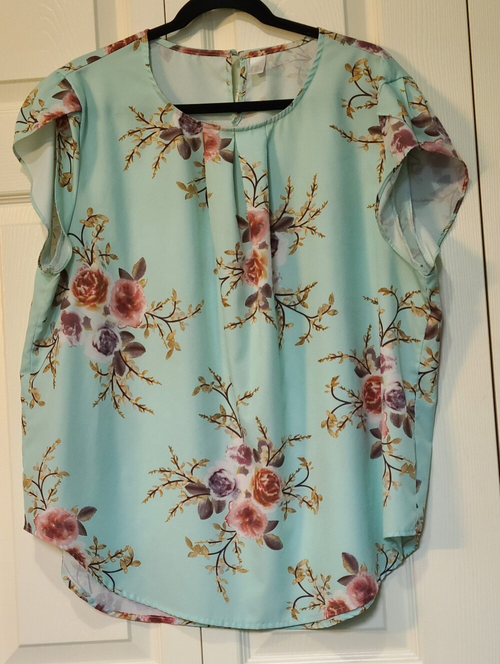 Milumia Mint Green Floral Pleated Cap Sleeve Blouse Top Plus Size 3XL XXXL